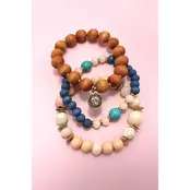 3 Row Color Wood Natural Bead Stretch Bracelet | 10B3010605