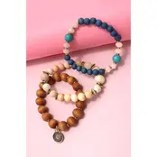 3 Row Color Wood Natural Bead Stretch Bracelet | 10B3010605