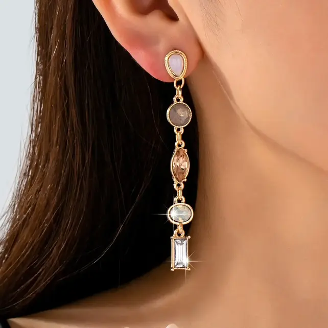 Multi Shape Gemstone Linear Drop Earrings | 80E62689