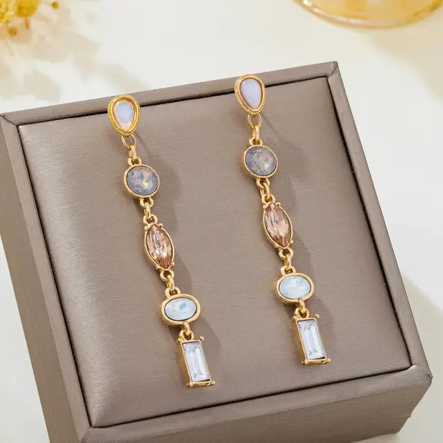 Multi Shape Gemstone Linear Drop Earrings | 80E62689