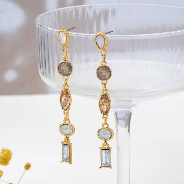 Multi Shape Gemstone Linear Drop Earrings | 80E62689
