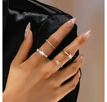 Gold-Tone Mixed Crystal & Pearl Stacking Ring Set | 80R177