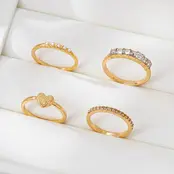 Gold-Tone Mixed Crystal & Pearl Stacking Ring Set | 80R177