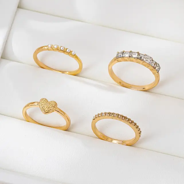 Gold-Tone Mixed Crystal & Pearl Stacking Ring Set | 80R177