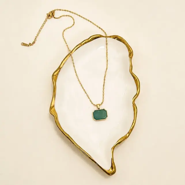18K Stainless Steel Tarnish Free Gemstone Necklace| 40NK9733 - Jade