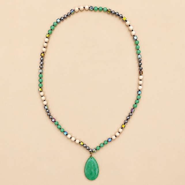 Natural Stone Teardrop Pendant Beaded Long Necklace|40NK9773