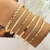 Gold Layered Bangle Set - Mixed Texture Stack | 40B5238