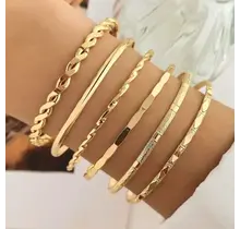 Gold Layered Bangle Set - Mixed Texture Stack | 40B5238