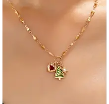 Cluster Christmas Tree and Heart Charm Necklace | 80N93294