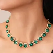 Multicolored Rhinestone Necklace| 40NK9747 - Emerald