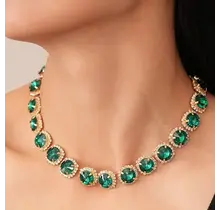 Multicolored Rhinestone Necklace| 40NK9747 - Emerald