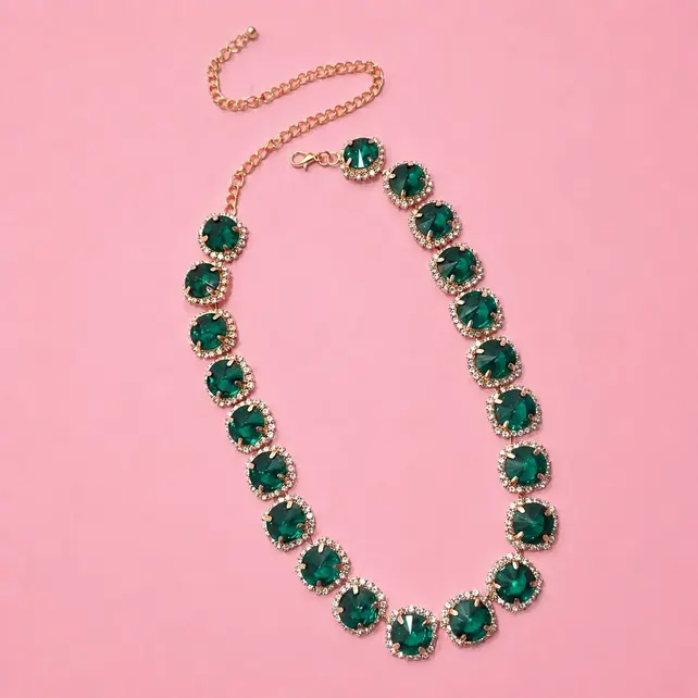 Multicolored Rhinestone Necklace| 40NK9747 - Emerald