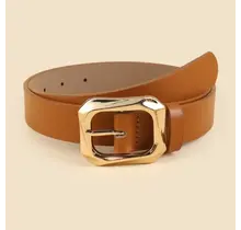 Textured Angled Rectangle Shaped Buckle | 40BT651 Cognac