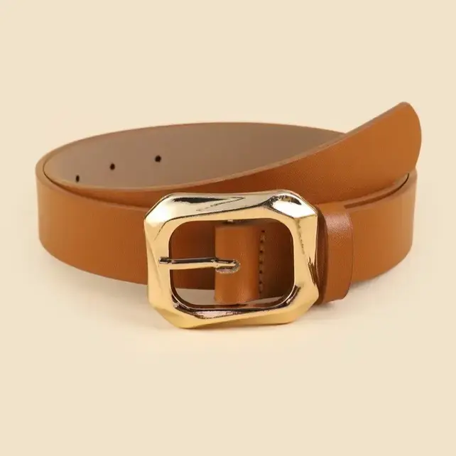 Textured Angled Rectangle Shaped Buckle | 40BT651 Cognac