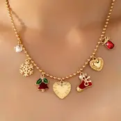 Christmas Snowflake Bell Heart Stocking Necklace | 80N93335