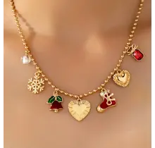 Christmas Snowflake Bell Heart Stocking Necklace | 80N93335