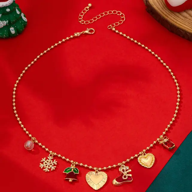 Christmas Snowflake Bell Heart Stocking Necklace | 80N93335