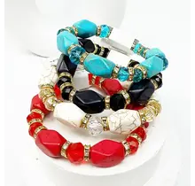 Bold Stones and Beads Mixed Adjustable Stretch Bracelet