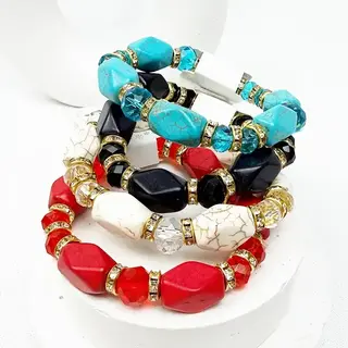 Bold Stones and Beads Mixed Adjustable Stretch Bracelet