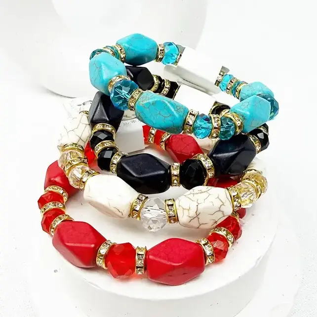 Bold Stones and Beads Mixed Adjustable Stretch Bracelet