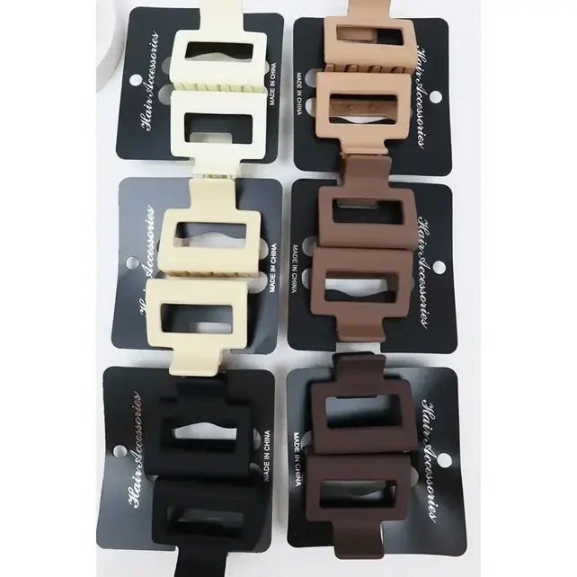 Neutral Tone Matte Color Rectangle Medium Hair Clip 2 pack