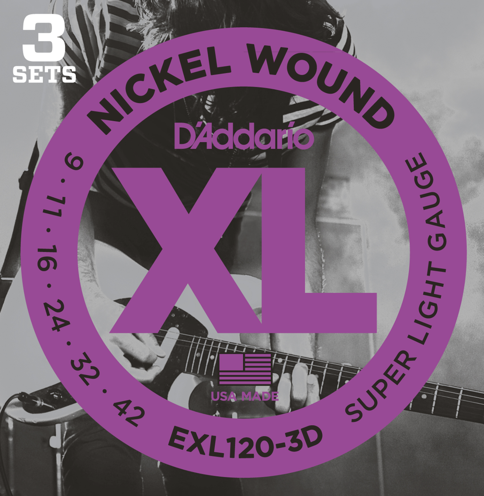 D'Addario EXL1203D Nickel Wound Electric Guitar Strings, Super Light
