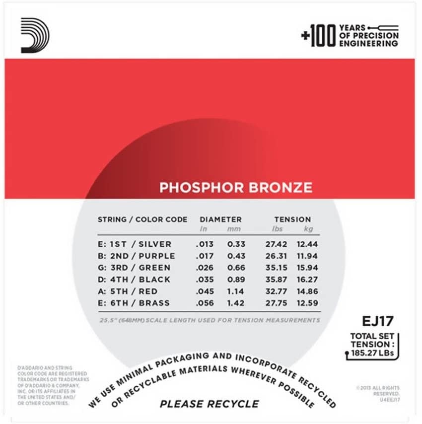 EJ17 Phosphor Bronze Acoustic Guitar Strings, Medium, 13-56-3