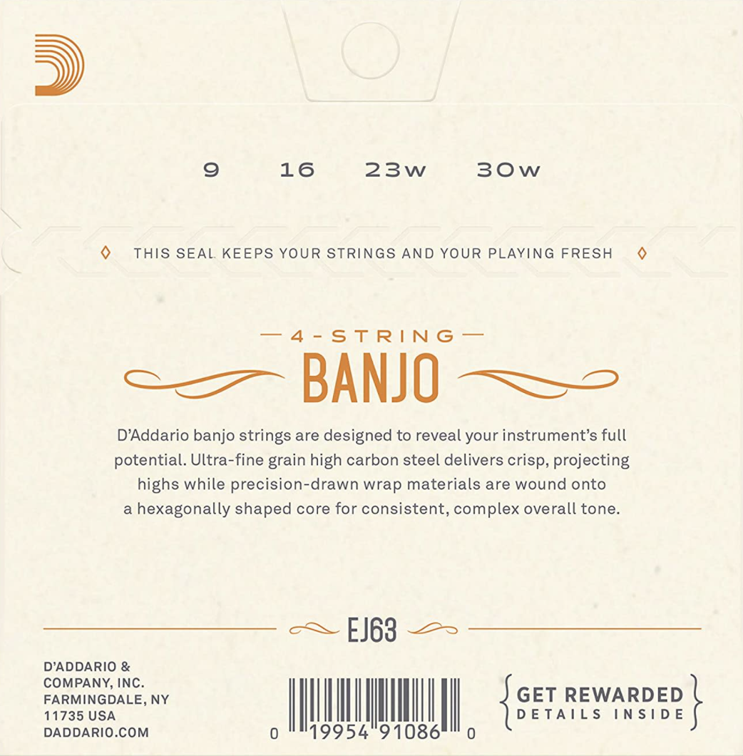 D'Addario EJ63 Tenor Banjo Strings, Nickel, Medium (Loop End)9-30-2