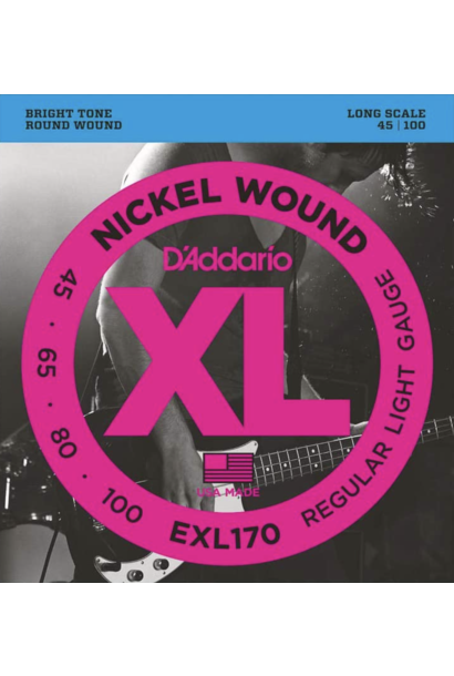 D'Addario EXL170 Nickel Wound Bass Guitar Strings, Light, 45-100, Long Scale