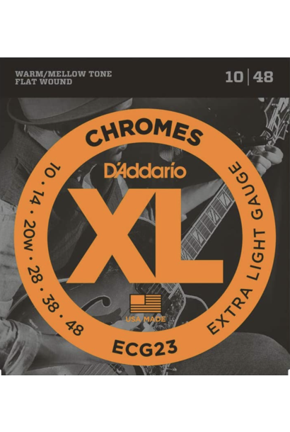 D'Addario ECG23 Chromes Flat Wound Electric Guitar Strings, Extra Light, 10-48