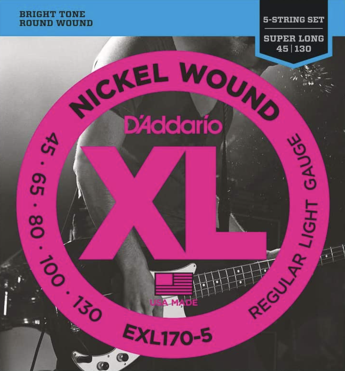 D'Addario EXL170-5 5-String Nickel Wound Bass Strings, Light, 45-130, Long Scale-1