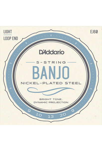 D'Addario EJ60 5-String Banjo, Nickel, Light 9-20 (Loop End)