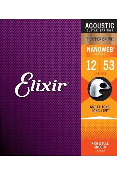 Elixir 16052 Nanoweb Phos/Bro Custom Light Acoustic Guitar Strings (12-53)