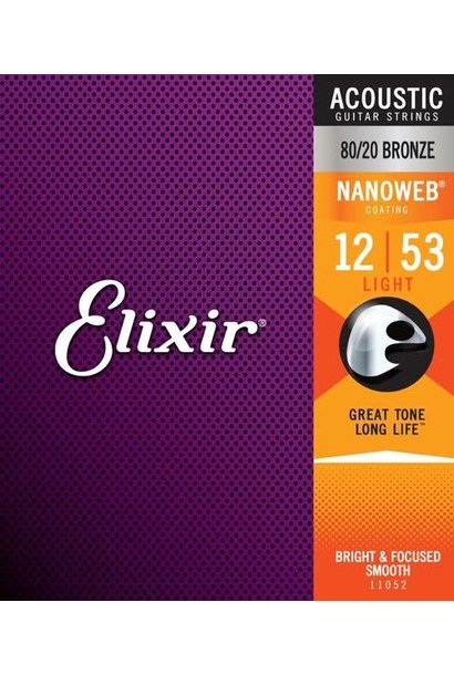 Elixir 11052 Nanoweb 80/20 Bronze Light Acoustic Strings (12-53)