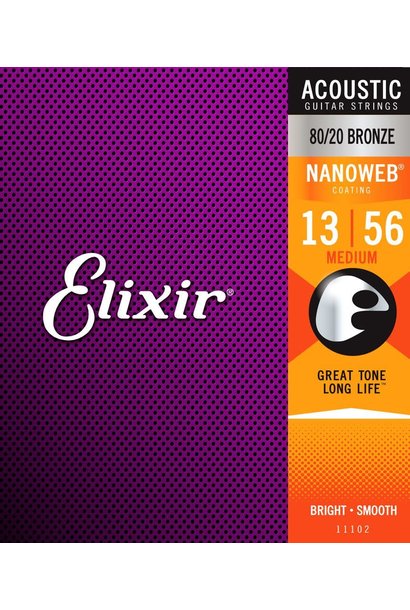 Elixir 11102 Nanoweb 80/20 Bronze Medium Acoustic Strings (13-56)