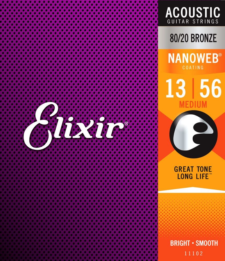 Elixir 11102 Nanoweb 80/20 Bronze Medium Acoustic Strings (13-56)-1