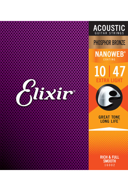 Elixir 16002 Nanoweb Phos/Bro Extra Light Acoustic Guitar Strings (10-47)