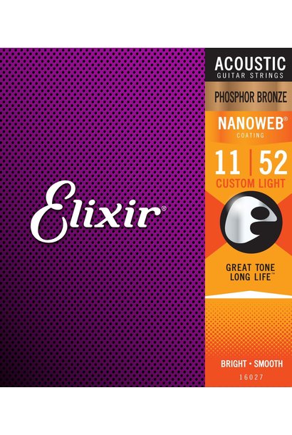 Elixir 16027 Nanoweb Phos/Bro Custom Light Acoustic Guitar Strings (11-52)