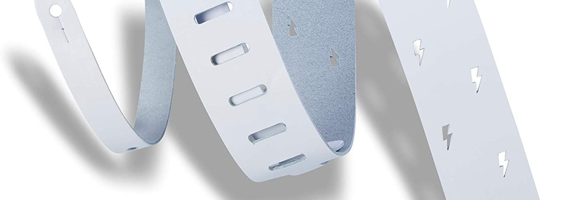 Levy's M12LBC-WHT 2" Leather Guitar Strap Lightning Bolt Punch Out Design; White