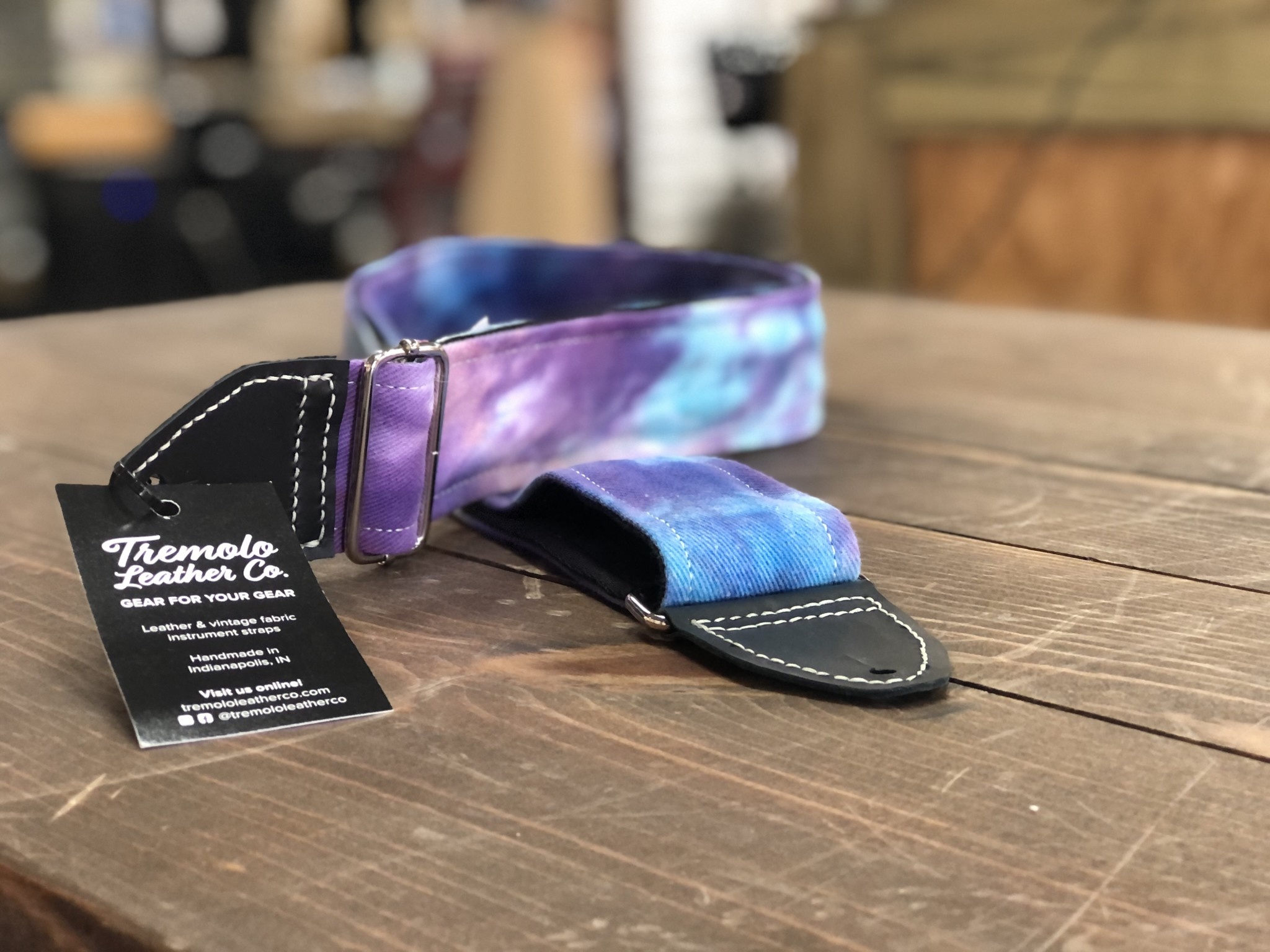 Tremolo Leather Co. Blue/Purple Tie Dye Strap-1