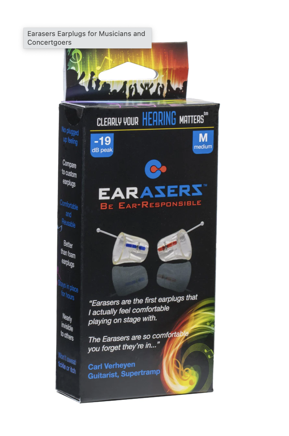 Earasers Musician's HiFi Earplugs Medium Indy String Theory LLC