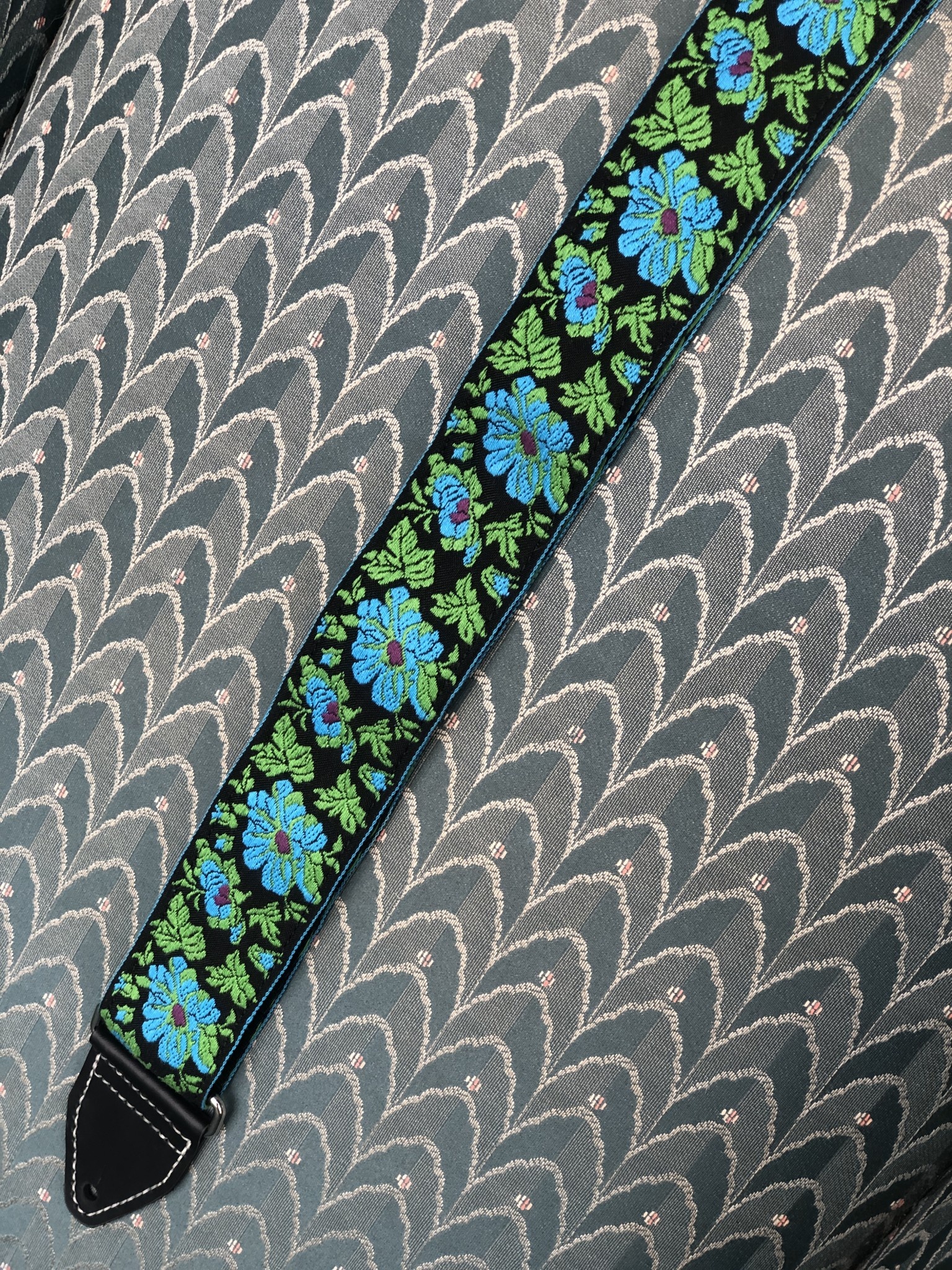 Tremolo Leather Co. Blue/Green Flower Strap-2