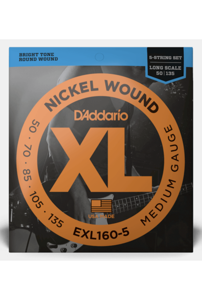 D'addario EXl160-5 Medium Long Scale 5-String Bass Strings