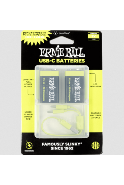 Ernie Ball USB-C Rechargeable 9v Battery by Paleblue - 2-pack