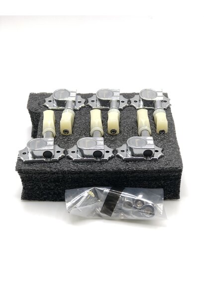 Kluson 3 Per Side Revolution Series G-Mount Tuning Machines Nickel With Plastic Keystone Button