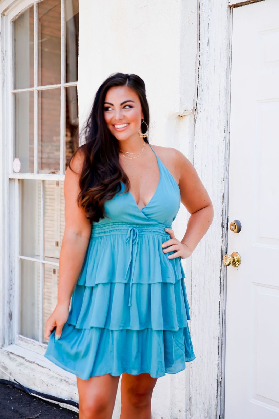 blue halter dress