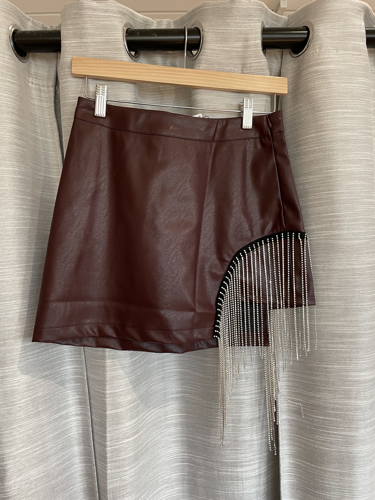 Rhinestone Detail Faux Leather Mini Skirt