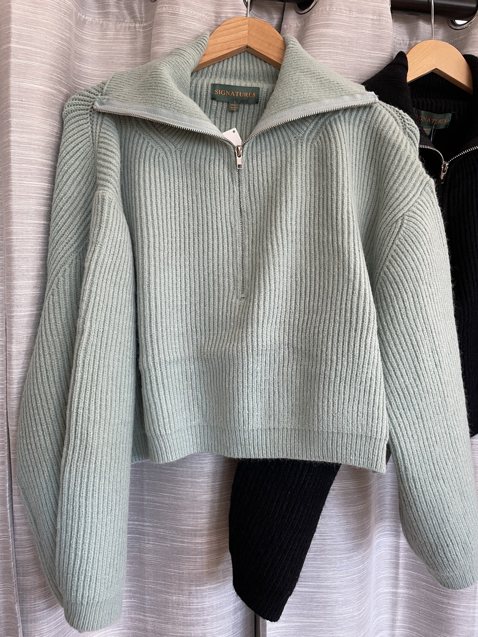 Rib Knit Zipper Front Cropped Sweater