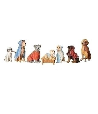 3.5"H 7 PC SET CANINE CRECHE W/ BLANKET ROBES