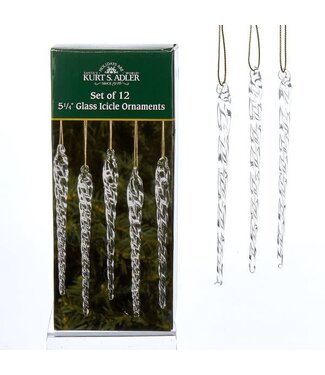 Kurt S. Adler Twisted Clear Glass Icicle Set of 12